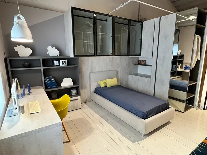 Cameretta Con armadio duplo Clever in laminato materico a prezzo Outlet