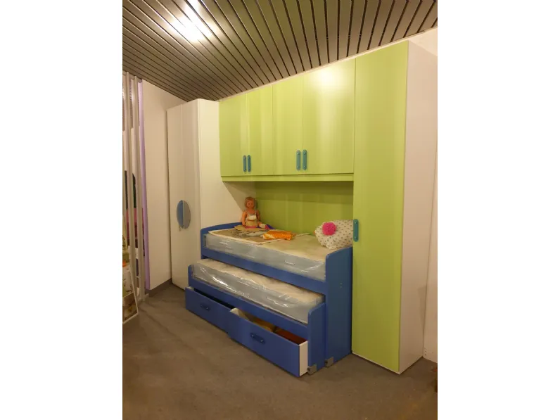 Cameretta Bluverde Ferrimobili con letto a soppalco scorrevole in Offerta Outlet