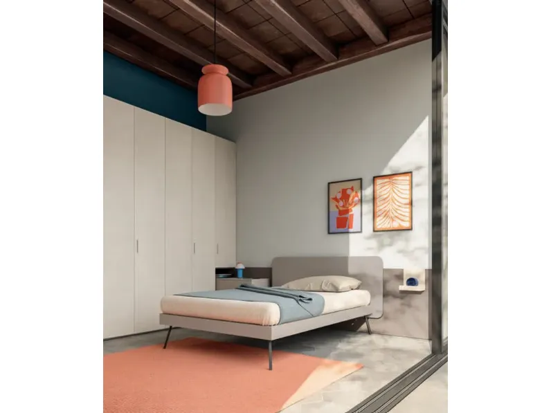 Cameretta letto a terra 21 Mistral in laminato opaco a prezzo Outlet