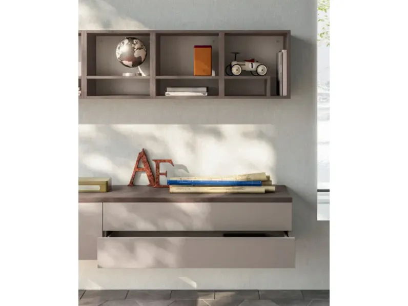Cameretta letto a terra 21 Mistral in laminato opaco a prezzo Outlet