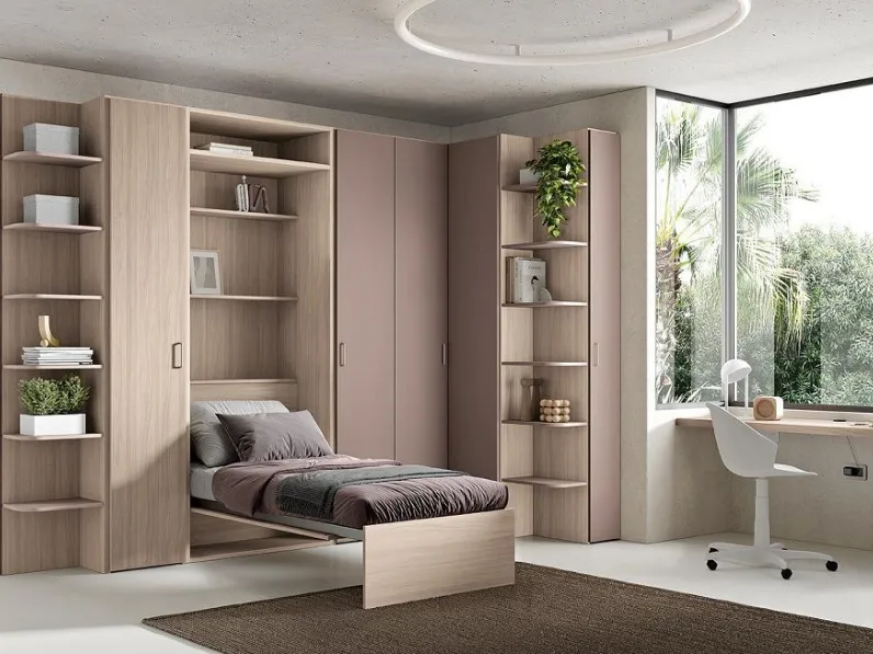 Cameretta in laminato opacoCameretta mod.happy con letto a parete M.c.s. armadi scontata a PREZZI OUTLET