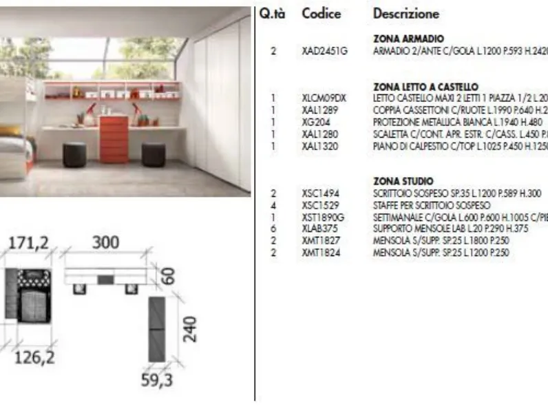 Cameretta Room153 Mottes selection con letto a soppalcoin offerta