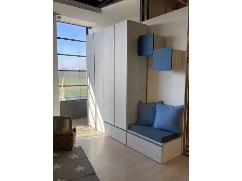 Cameretta in laminato opaco�Cameretta olmo bianco e blu avio S75 scontata a PREZZI OUTLET