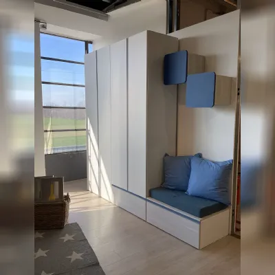 Cameretta in laminato opacoCameretta olmo bianco e blu avio S75 scontata a PREZZI OUTLET
