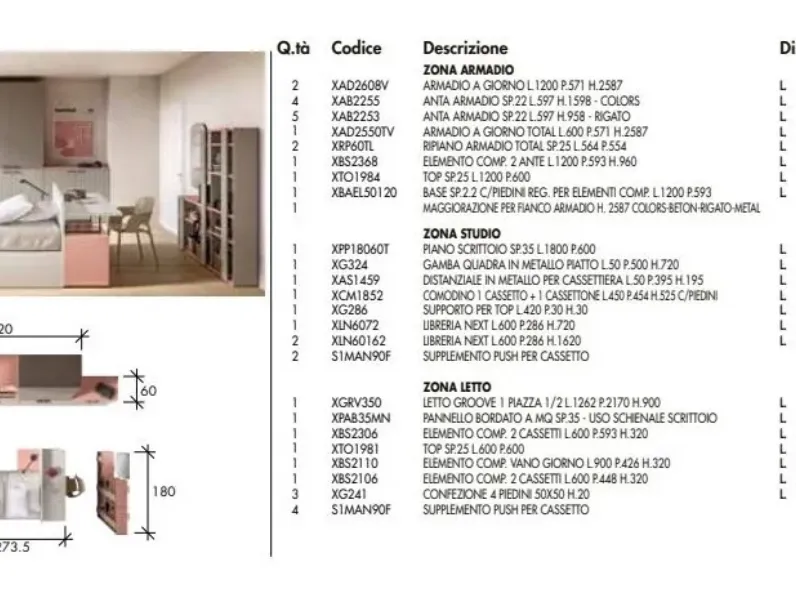 Cameretta Camera per teenager moderna Zg mobili a PREZZI OUTLET