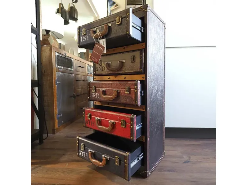 Cassettiera modello Cassettiere stile vinatge in cuoio  in Pelle Nuovi mondi collection in offerta