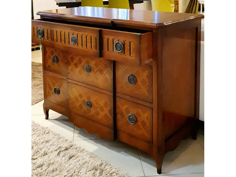 Cassettiera modello Cassettone con intarsi in Legno Artigianale scontata