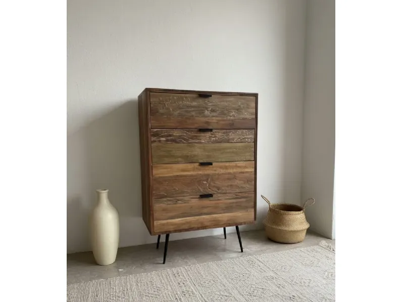 Cassettiera modello Cassettiera 4css old teak in Legno Outlet etnico in offerta