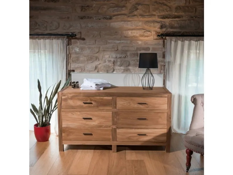 Cassettiera Cassettiera 6 cassetti teak Outlet etnico in Legno in offerta