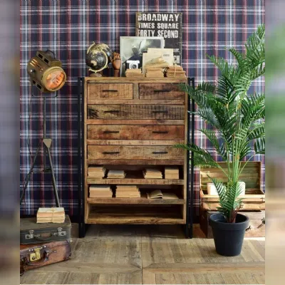 Cassettiera in Legno, 5 vani a giorno, stile industry. Outlet etnico, offerta imperdibile! Max 75cm.