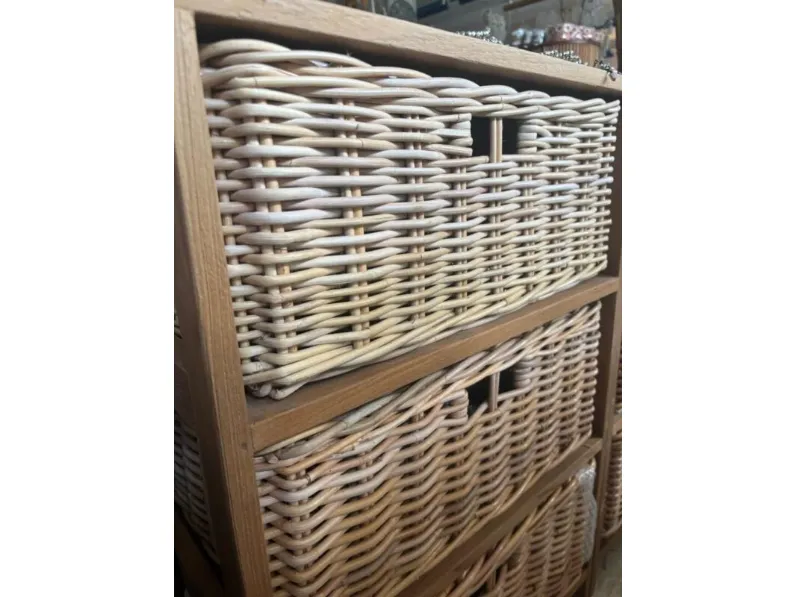 Cassettiera modello Cassettiera etnica teak rattan in Legno Outlet etnico scontata