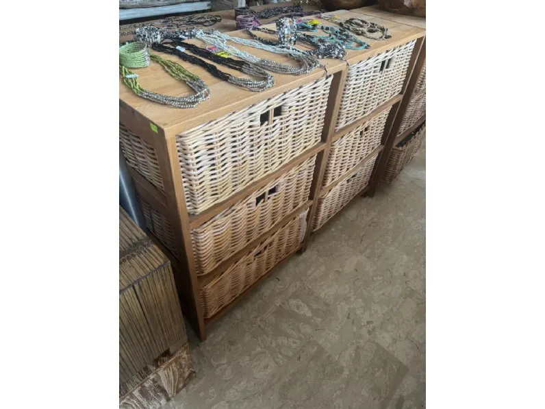 Cassettiera modello Cassettiera etnica teak rattan in Legno Outlet etnico scontata