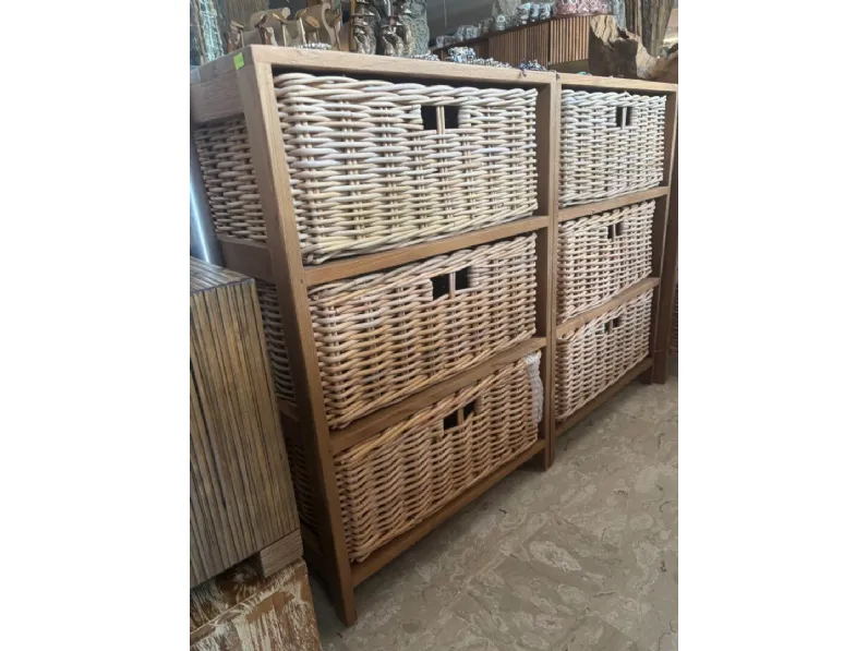 Cassettiera modello Cassettiera etnica teak rattan in Legno Outlet etnico scontata