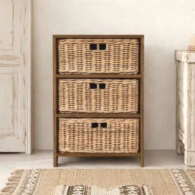 Cassettiera in Legno Cassettiera etnica teak rattan Outlet etnico a prezzo scontato
