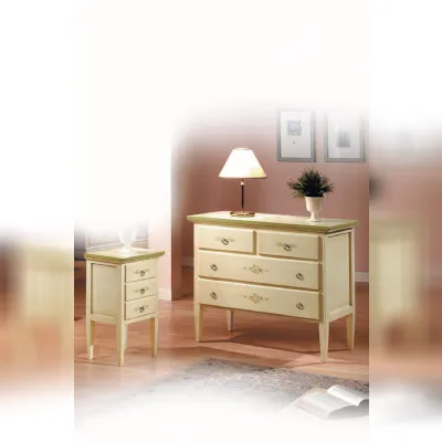 Cassetiera modello Com con comodini laccati avorio con decori in promo-sconto del 55% in Legno Artigianale in Offerta Outlet