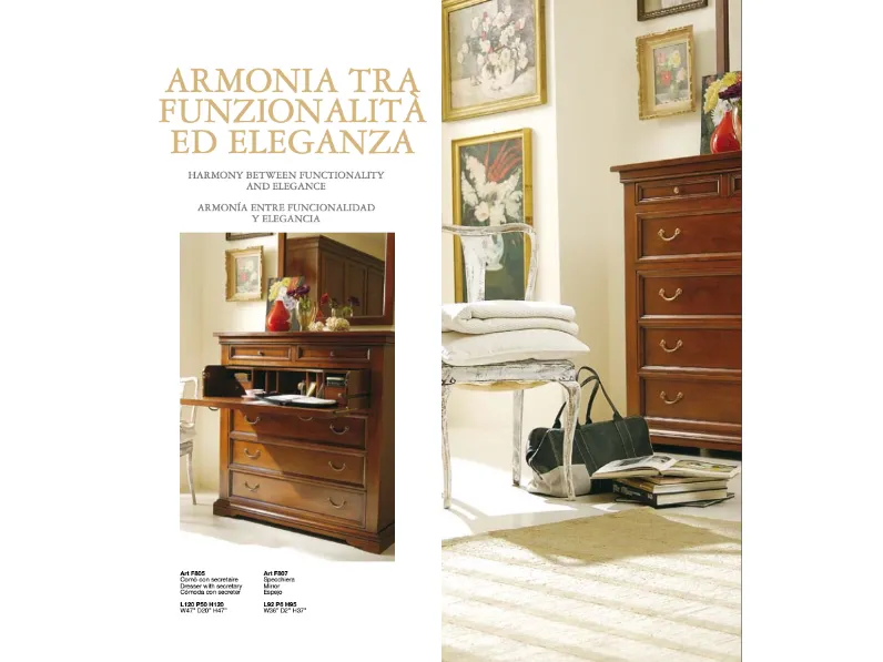 Gruppo notte Comò con secretaire f805 Falegnameria italiana in Legno in Offerta Outlet