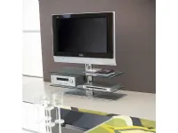 Porta-tv con struttura cromata, base in acciaio e ripiani in cristallo 