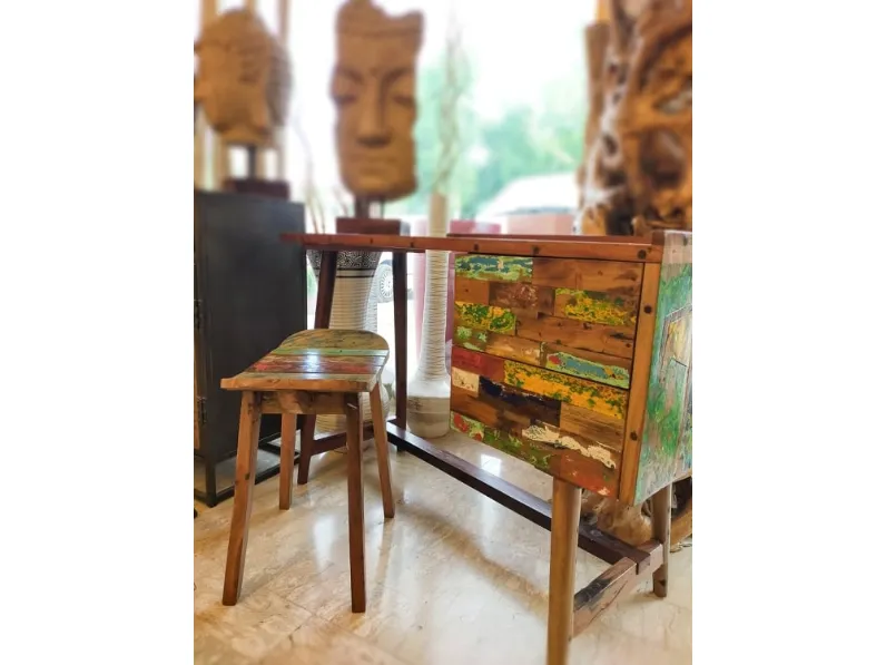 Consolle Scrittoio e sgabello teak riciclato in stile Moderno Artigianale a prezzo ribassato