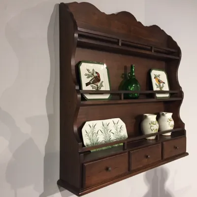 DESIGN DELIGHTS Mensola A Muro In Legno Di Mogano 62 Cm - Con Cassetti E Ganci - Mobile Vintage Fatto A Mano Per Cucina O Soggiorno