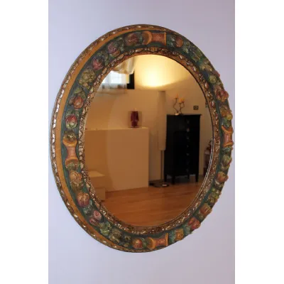 Specchiera In legno decorato ovale Grifoni vittorio in specchio a prezzo Outlet