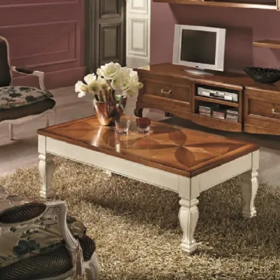 Tavolino Artigianale Tavolino da salotto con piano intarsiato quadrifoglio scontato del 40% OFFERTA OUTLET