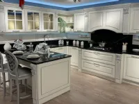 Cucina con penisola in legno bianca Mirabeau a prezzo ribassato