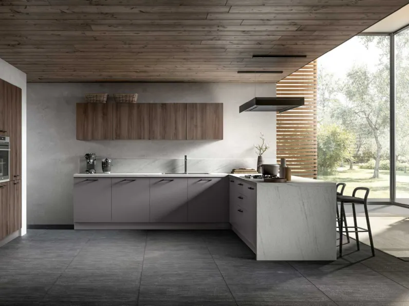 Cucina rovere moro moderna con penisola Collezione esclusiva Joy 3 a soli 6900