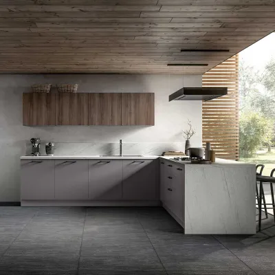 Cucina rovere moro moderna con penisola Collezione esclusiva Joy 3 a soli 6900