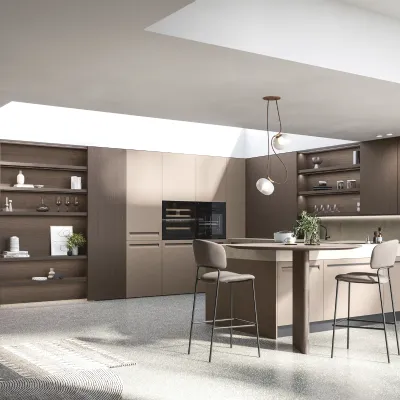 Cucina con penisola in polimerico opaco altri colori Tekna 03 a prezzo ribassato