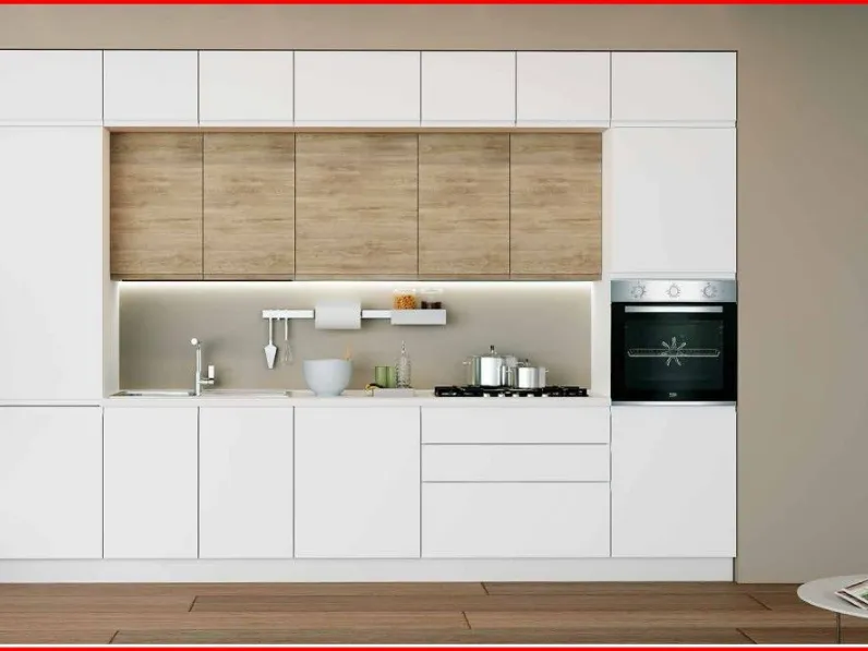 Cucina Artigianale moderna lineare bianca in polimerico opaco Kjelly