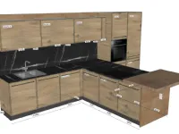 Cucina con penisola in legno rovere chiaro Q01 a prezzo scontato
