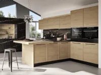 Cucina con penisola in legno rovere chiaro Q01 a prezzo scontato