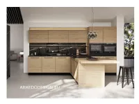 Cucina con penisola in legno rovere chiaro Q01 a prezzo scontato