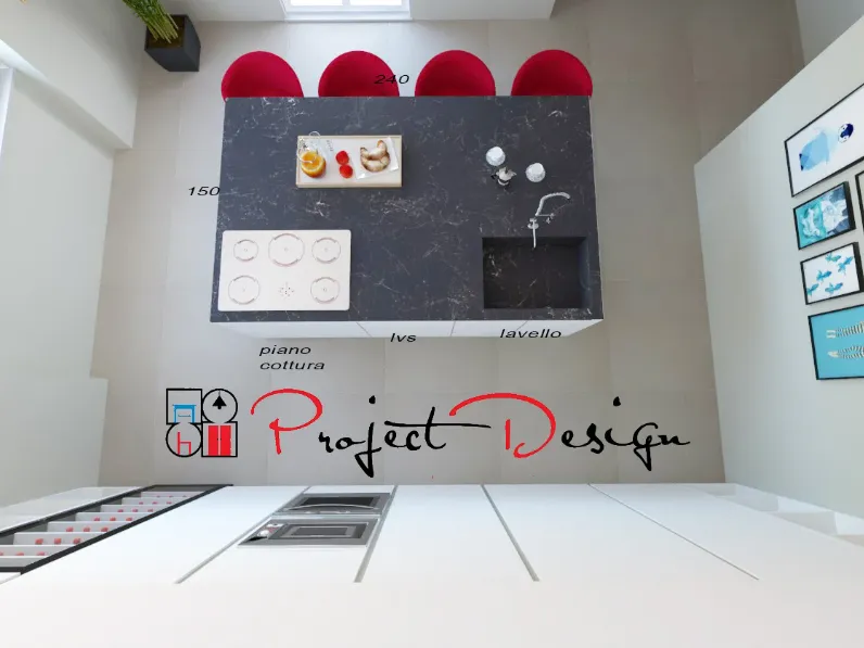 Cucina bianca design con isola Astra Line  a soli 9500€