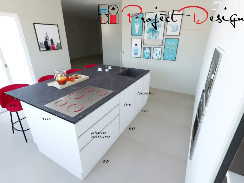 Cucina bianca design con isola Astra Line  a soli 9500€
