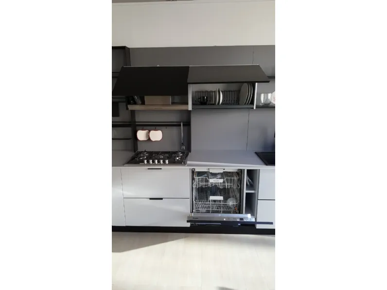 Cucina lineare in laminato opaco grigia Spring pro xl a prezzo ribassato
