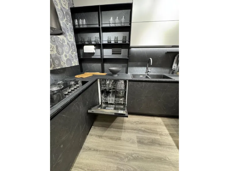 Cucina Febal design ad angolo grigia in laminato materico Modula aria