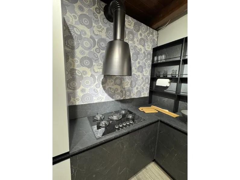 Cucina Febal design ad angolo grigia in laminato materico Modula aria