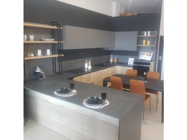Cucina ad angolo in laminato materico rovere chiaro Domino a prezzo scontato
