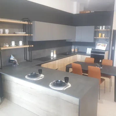 Cucina ad angolo in laminato materico rovere chiaro Domino a prezzo scontato