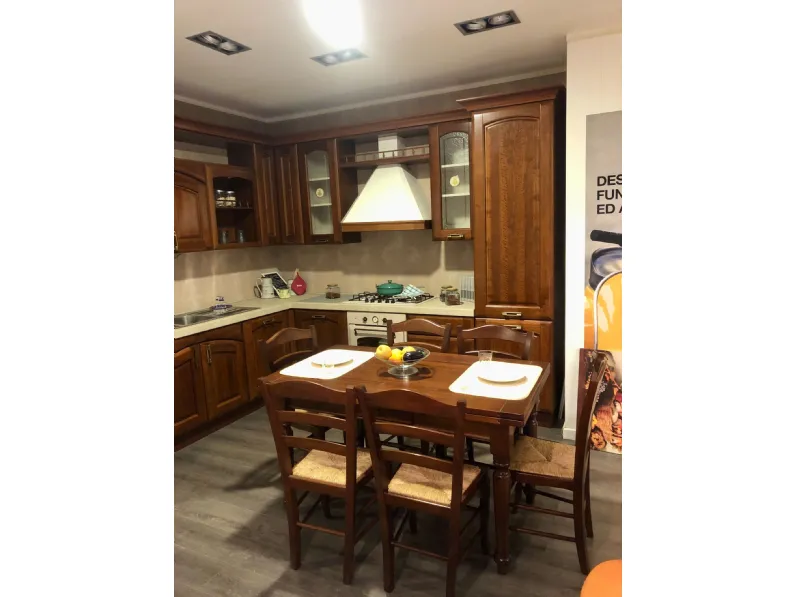 Cucina ad angolo in legno noce Atena  a prezzo ribassato