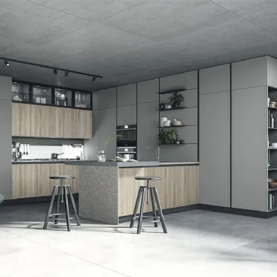 Cucina grigio moderna ad angolo Round3 Arredo3 in Offerta Outlet