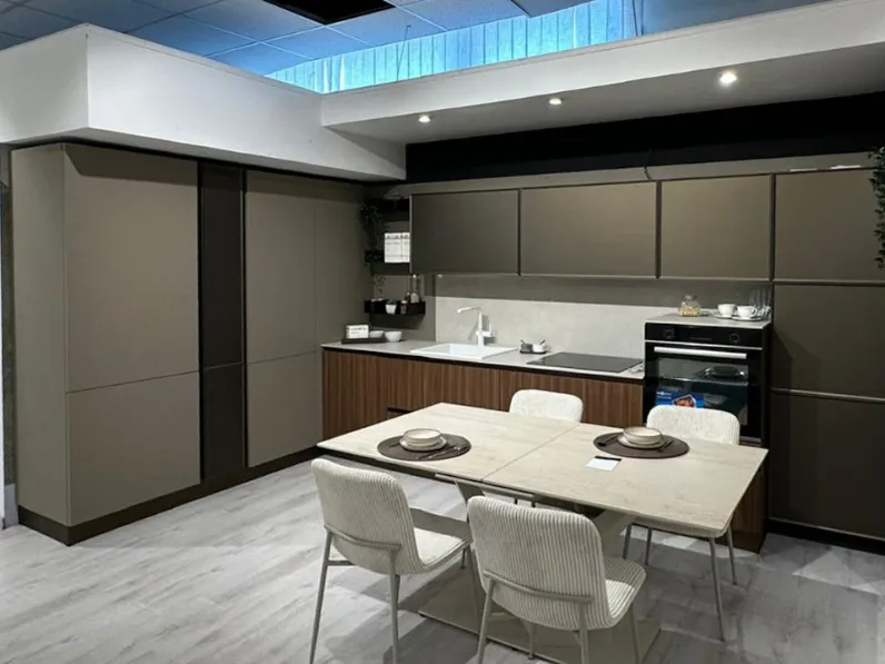 Cucina Mobilturi moderna ad angolo tortora in polimerico Nevada diamante