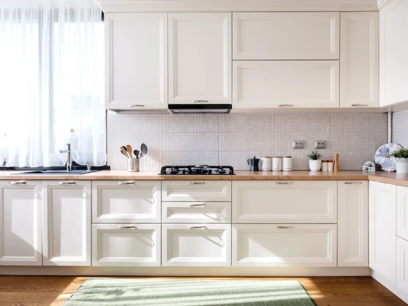 Cucina moderna ad angolo in legno bianco Mobilike Terry.