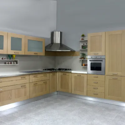 Cucina Artigianale moderna ad angolo rovere chiaro in legno U813 crono 11