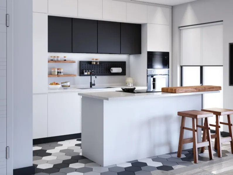 Cucina Cucina moderna con isola e colonne laccata bianca maniglia j  moderna bianca Ar-due con isola scontata 44%