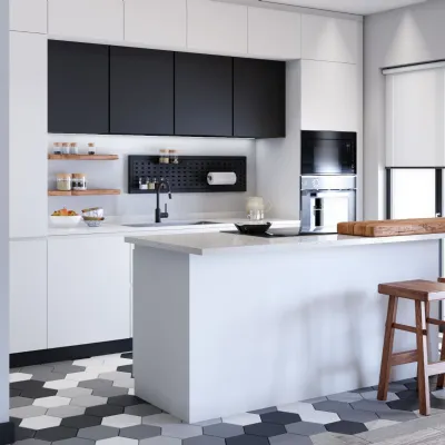 Cucina Cucina moderna con isola e colonne laccata bianca maniglia j  moderna bianca Ar-due con isola scontata 44%