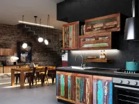 Cucina Cucina vintage color ante legno recycle design lineare Outlet etnico con uno sconto imperdibile