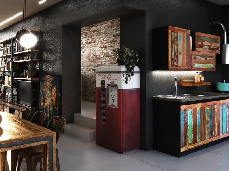 Cucina Outlet etnico industriale lineare altri colori in legno Cucina vintage color ante legno recycle design