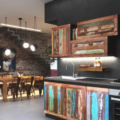 Cucina Outlet etnico industriale lineare altri colori in legno Cucina vintage color ante legno recycle design